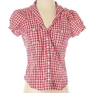 💞XXI Short Cap Sleeve Red Gingham Button Down Top